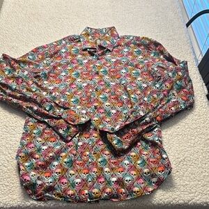 Visconti Black Colorful Skull Pattern Men's Button-up Shirt